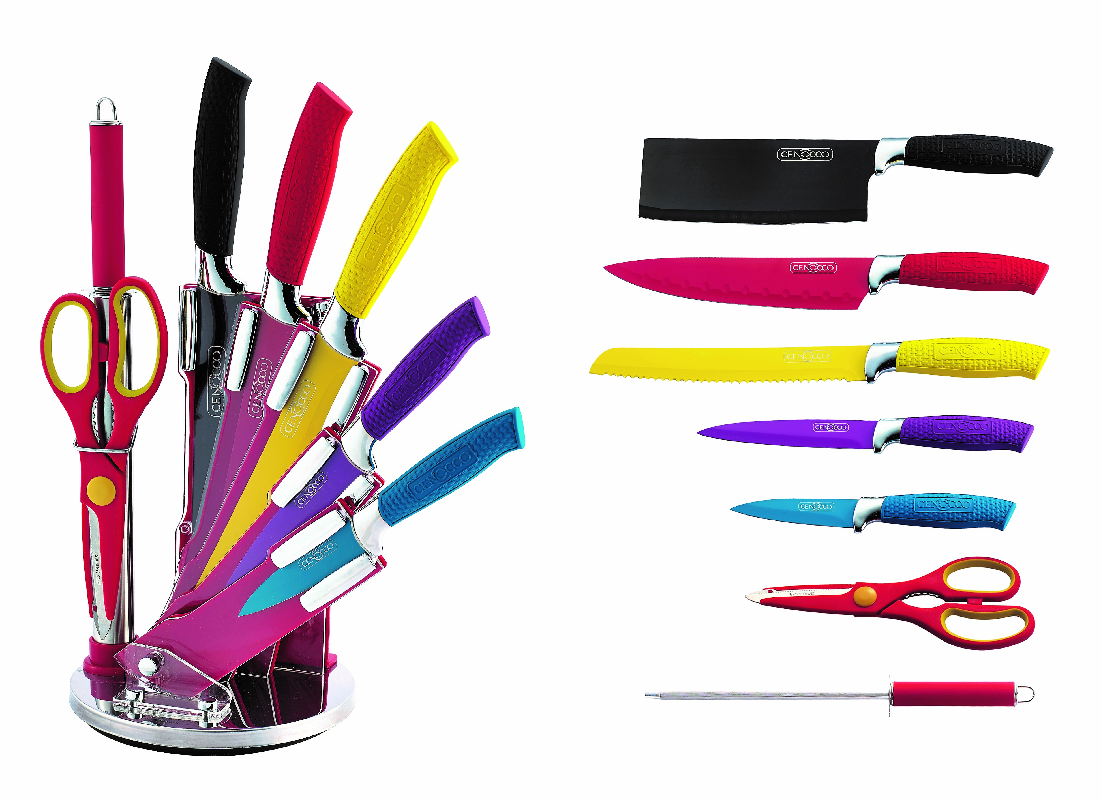 Couteau sur support 8pcs Revêtement Mix color - Mauve