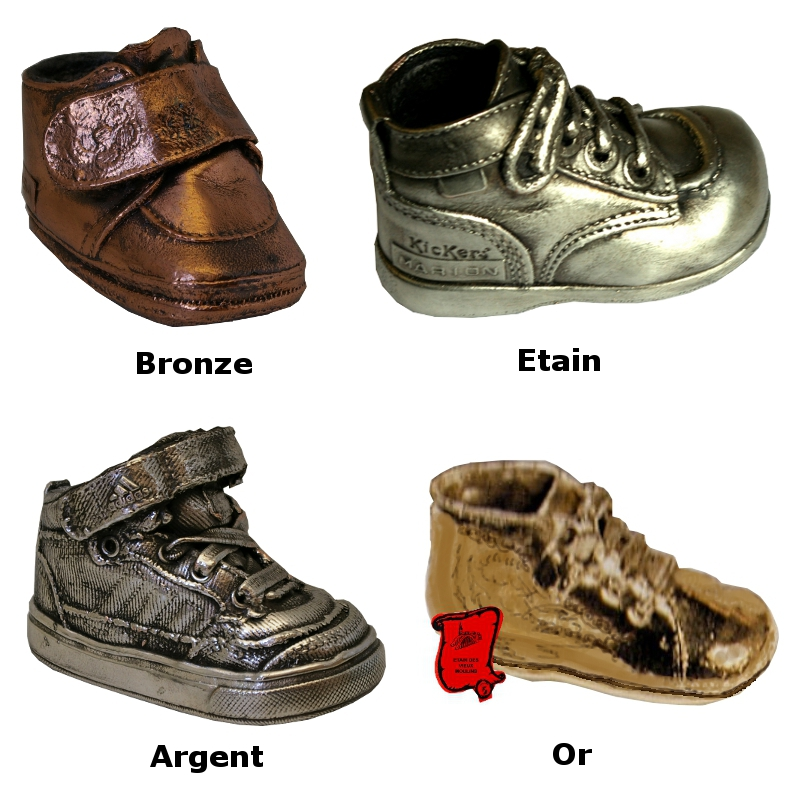 chaussure enfant bronzé, étamé, argenté, doré